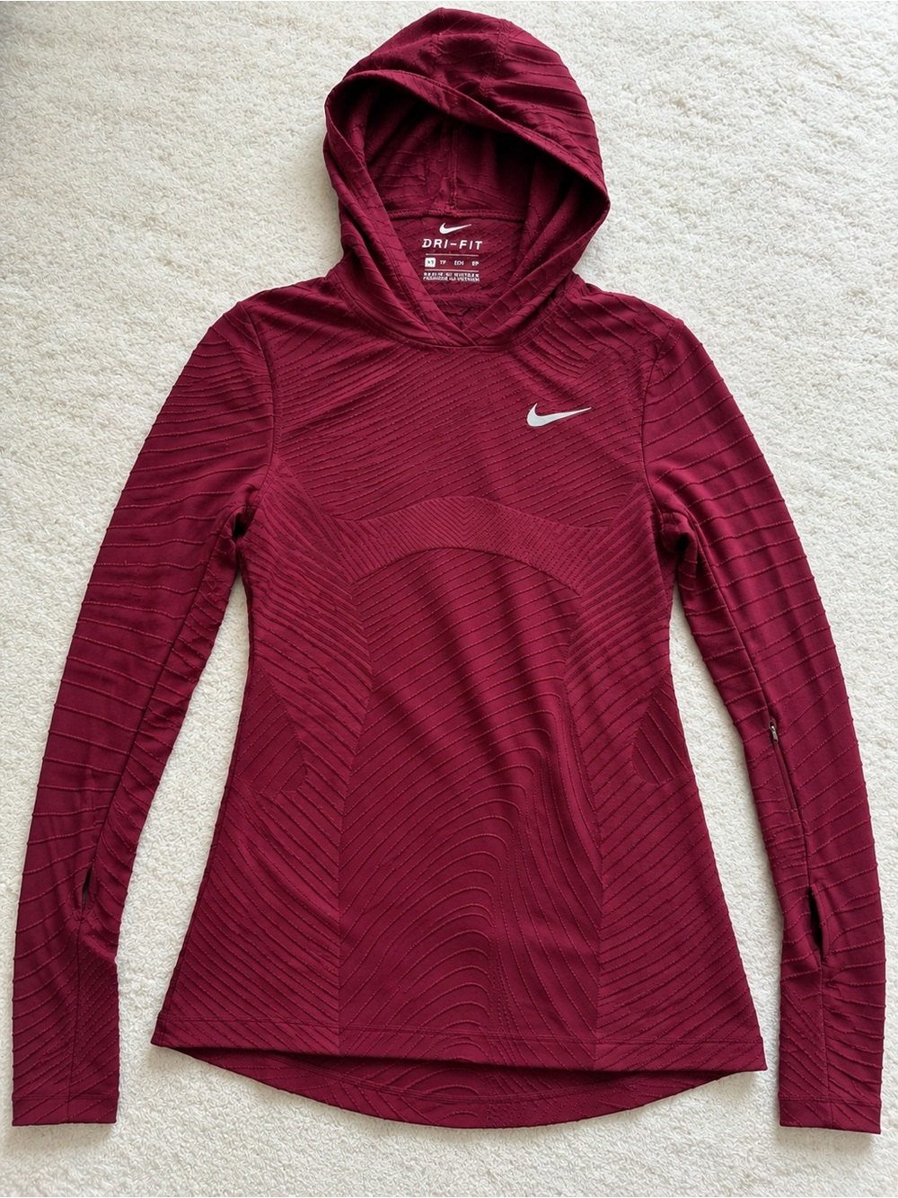 Nike Maroon Dri-FIT Hooded Long-Sleeve Top